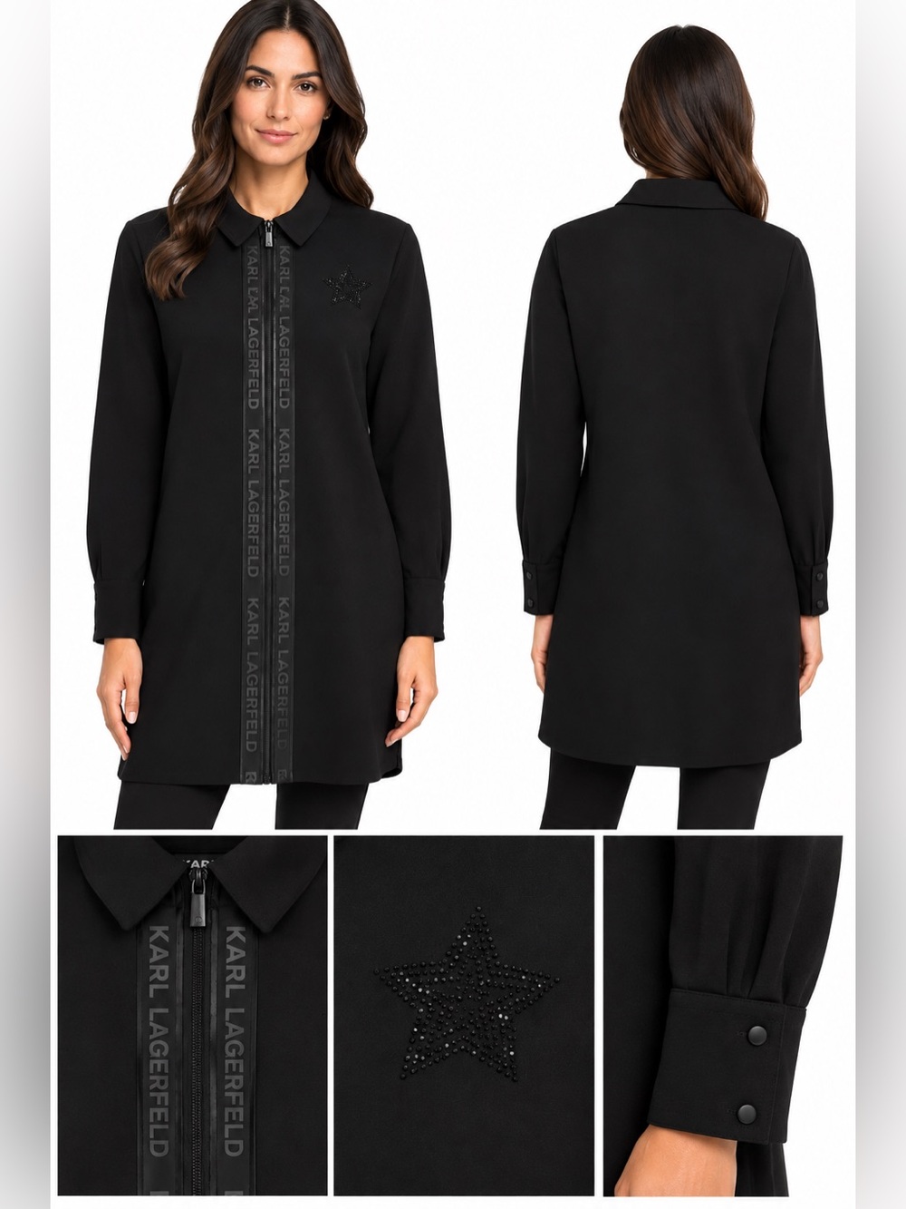 Karl Lagerfeld Women’s Rhinestone Logo Tape Longline Tunic